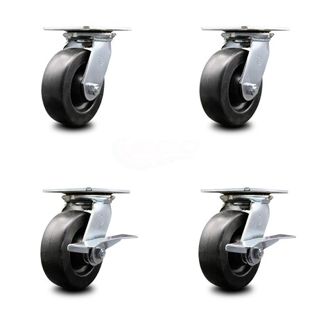 Service Caster 6 Inch Polyolefin Swivel Caster Set with Roller Bearings 2 Brakes SCC-35S620-POR-2-SLB-2